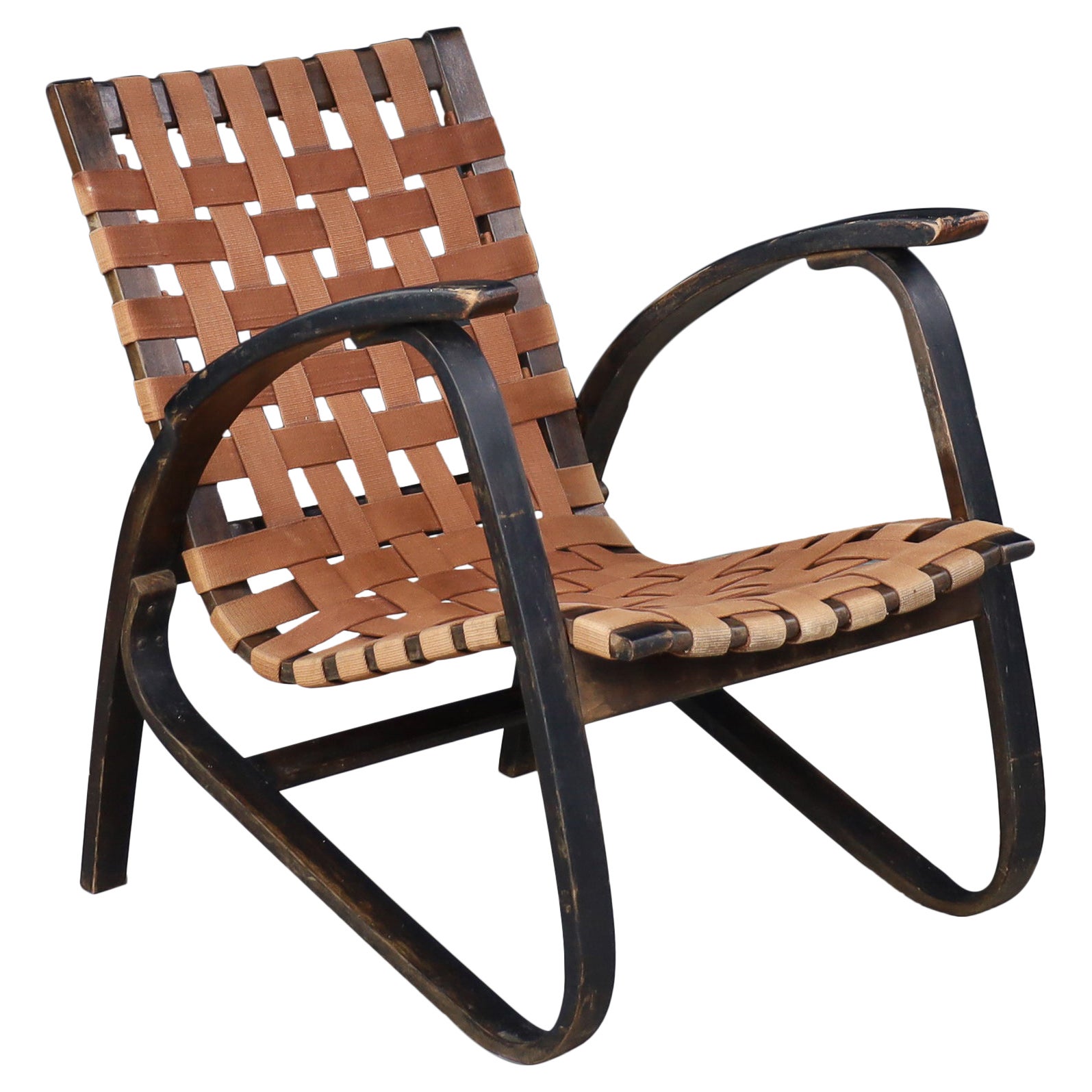 Jan Vanek Lounge chair in bentwood and canvas, Praque, the 1930s For Sale