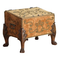 Antique Italian, Baroque Revival, Velvet Upholstered Large Footed Box, ca. 1875