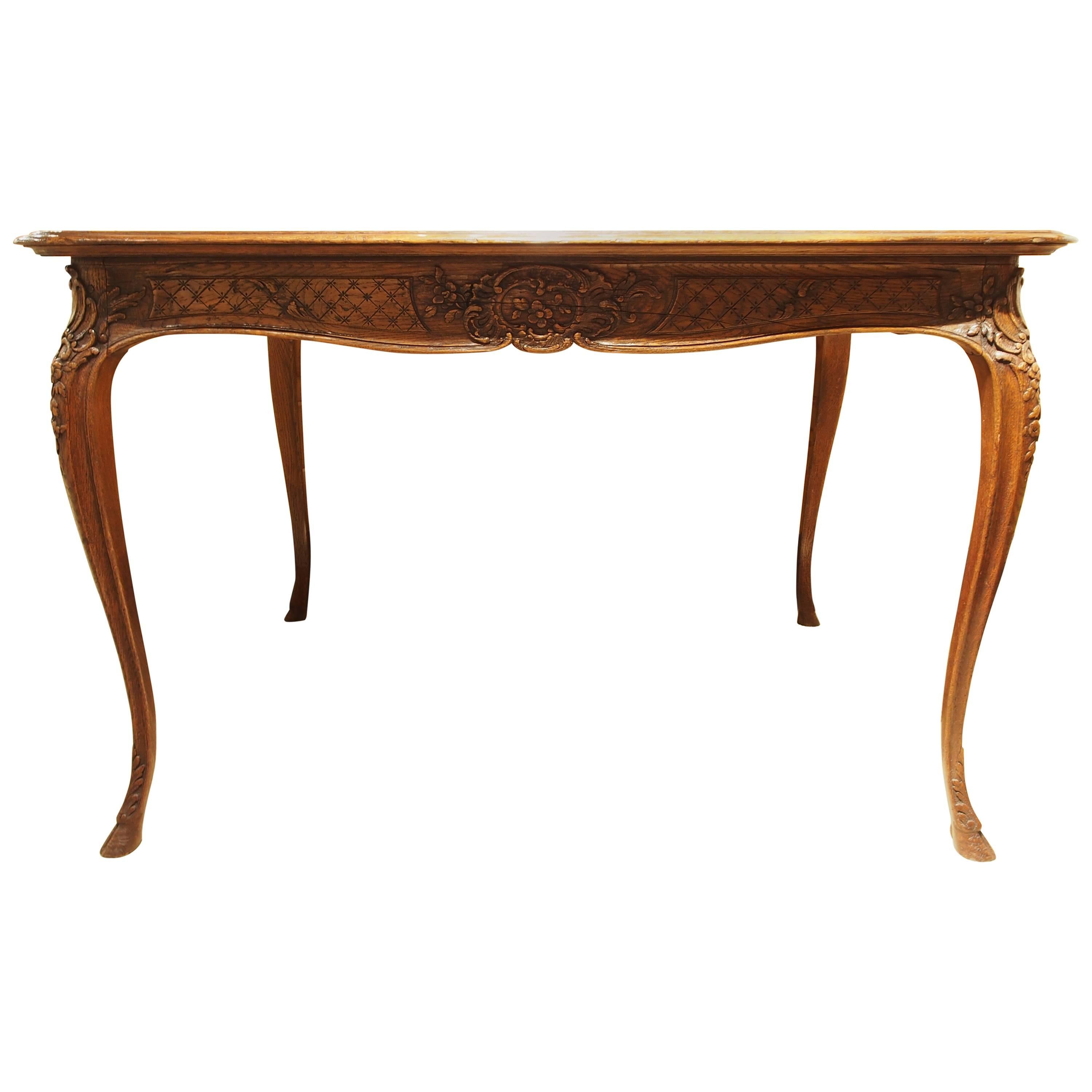 French Oak Table, circa 1900 with Ornate Carved Apron and Curved Legs For Sale