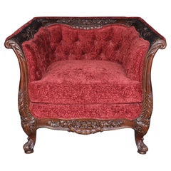 Fine Quality Carved French Louis XV Walnut Square Back Bergere Chair