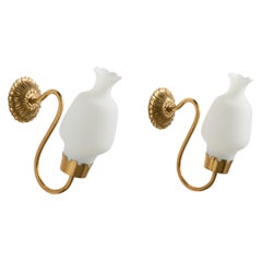 Diseñador francés, Apliques, Latón, Cristal, Francia, Años 1960