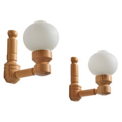 Swedish Designer, Wall Lights, Pine, Glass, Sweden, 1970s