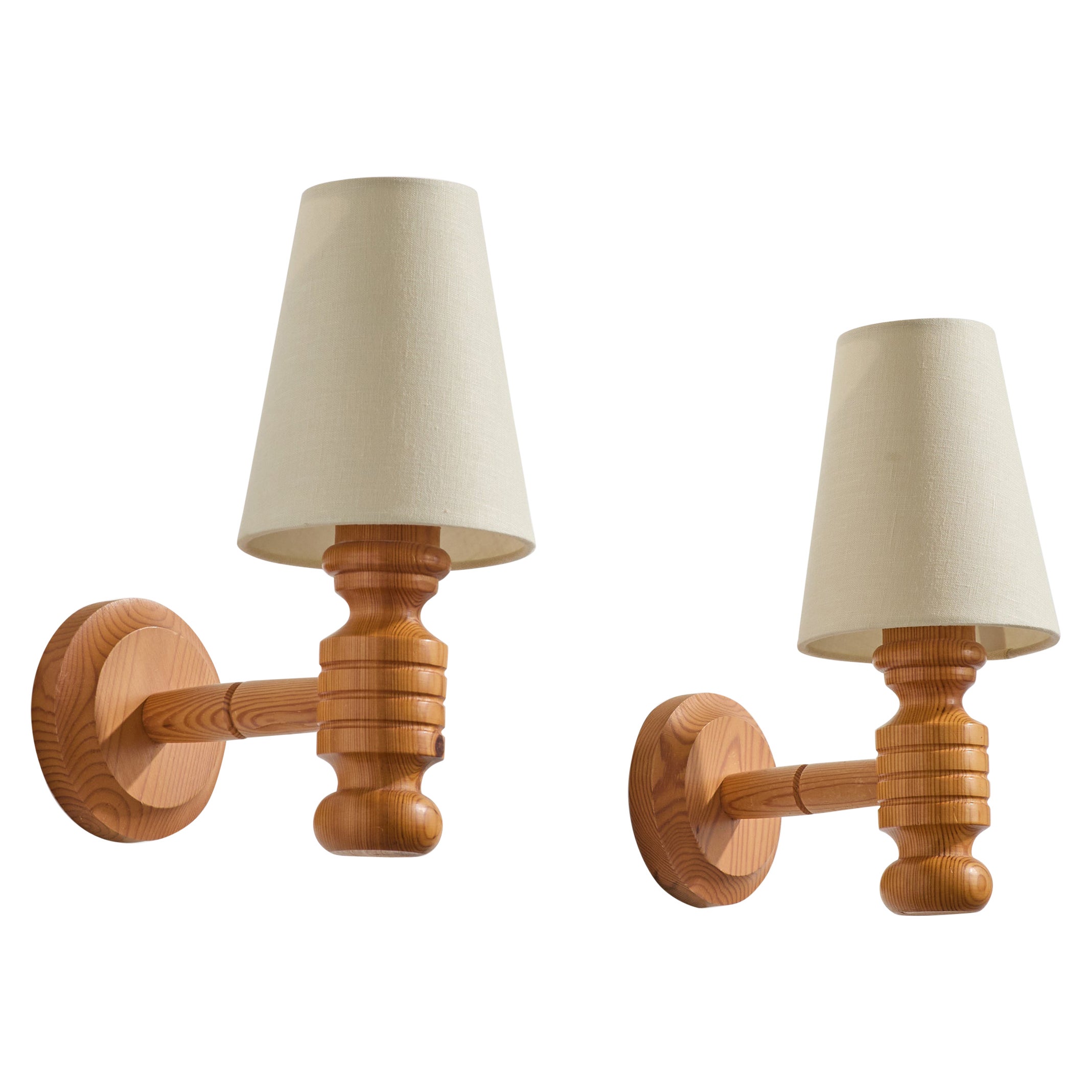 Schwedischer Designer, Wall Lights, Kiefer, Stoff, Schweden, 1970er im Angebot