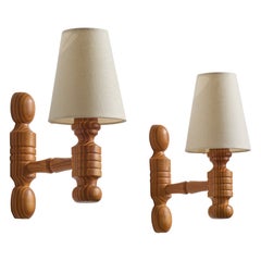Danish Designer, Wall Lights, Pine, Denmark, 1970s