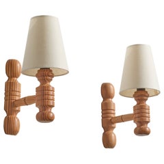 Danish Designer, Wall Lights, Pine, Denmark, 1970s