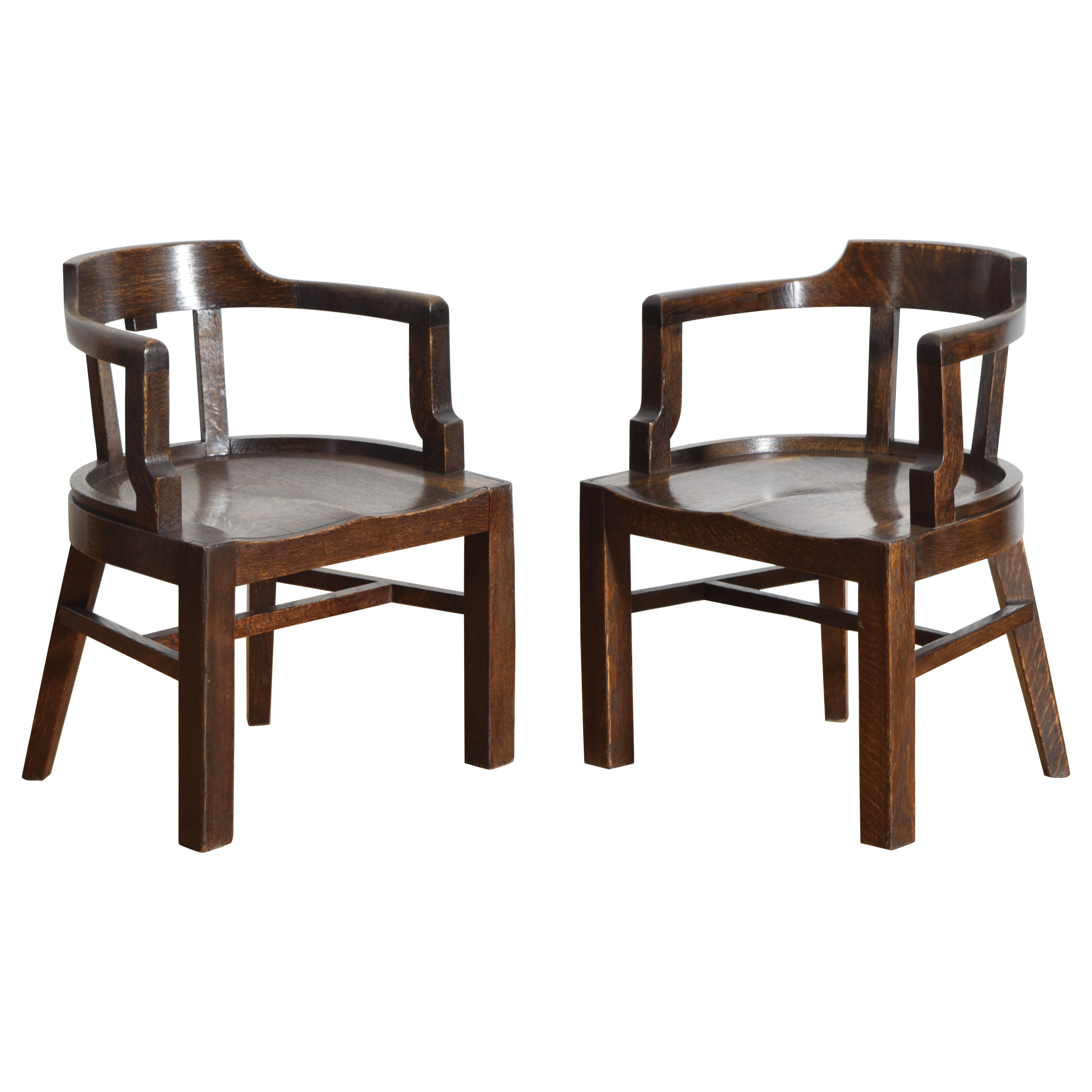 Coppia di poltrone americane Arts and Crafts in rovere massiccio, inizio XX secolo