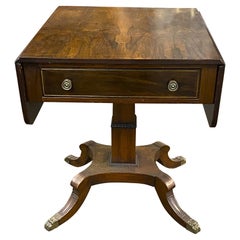 English Regency Rosewood Drop Leaf Center Table with Brass Inlay