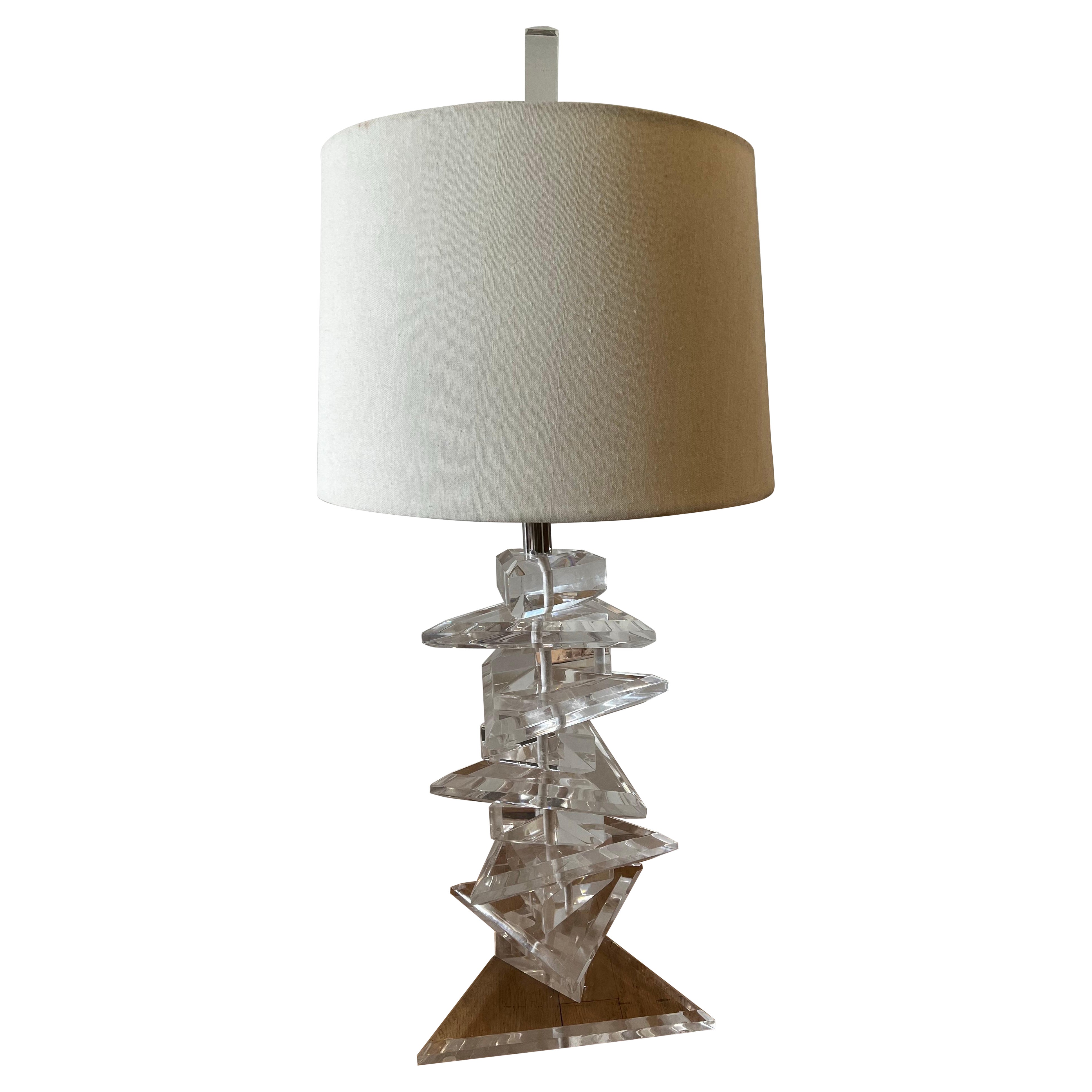 George Bullio Stacked Triangle Lucite Table Lamp - Karl Springer Style