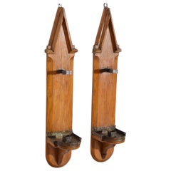 Antique Pair Italian Renaissance Revival Glazed Firwood Sconces, 3rdq 19th Century