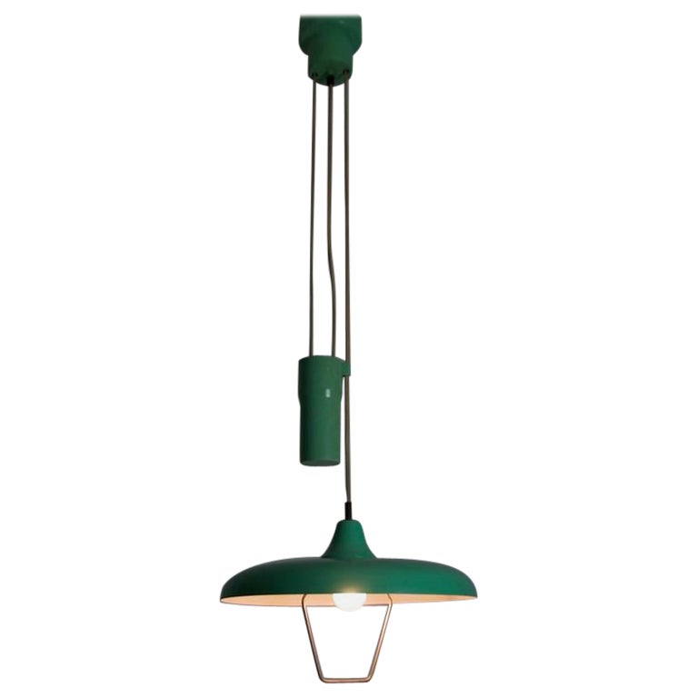 Green Italian Counterweight Pendant Lamp, 1950s