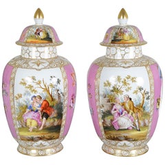 Pair Augustas Rex porcelain lidded vases, C19th