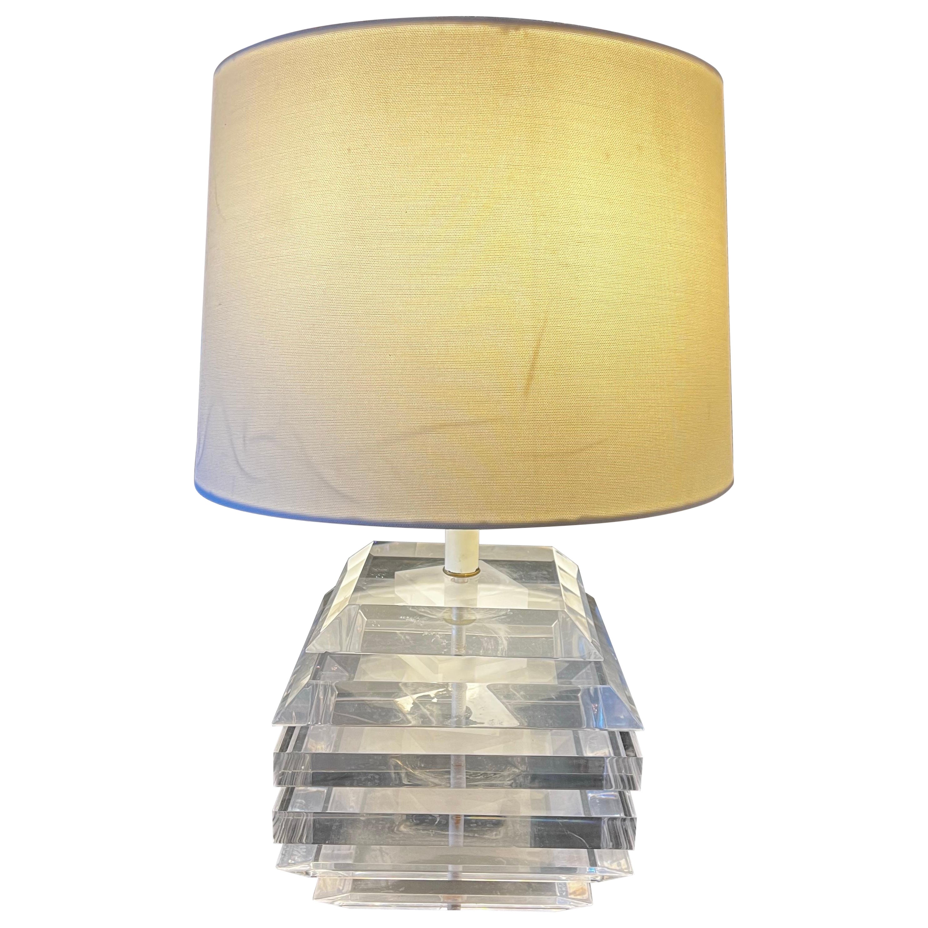 George Bullio Mid Century Modern Stacked Lucite Table Lamp - Medium Height