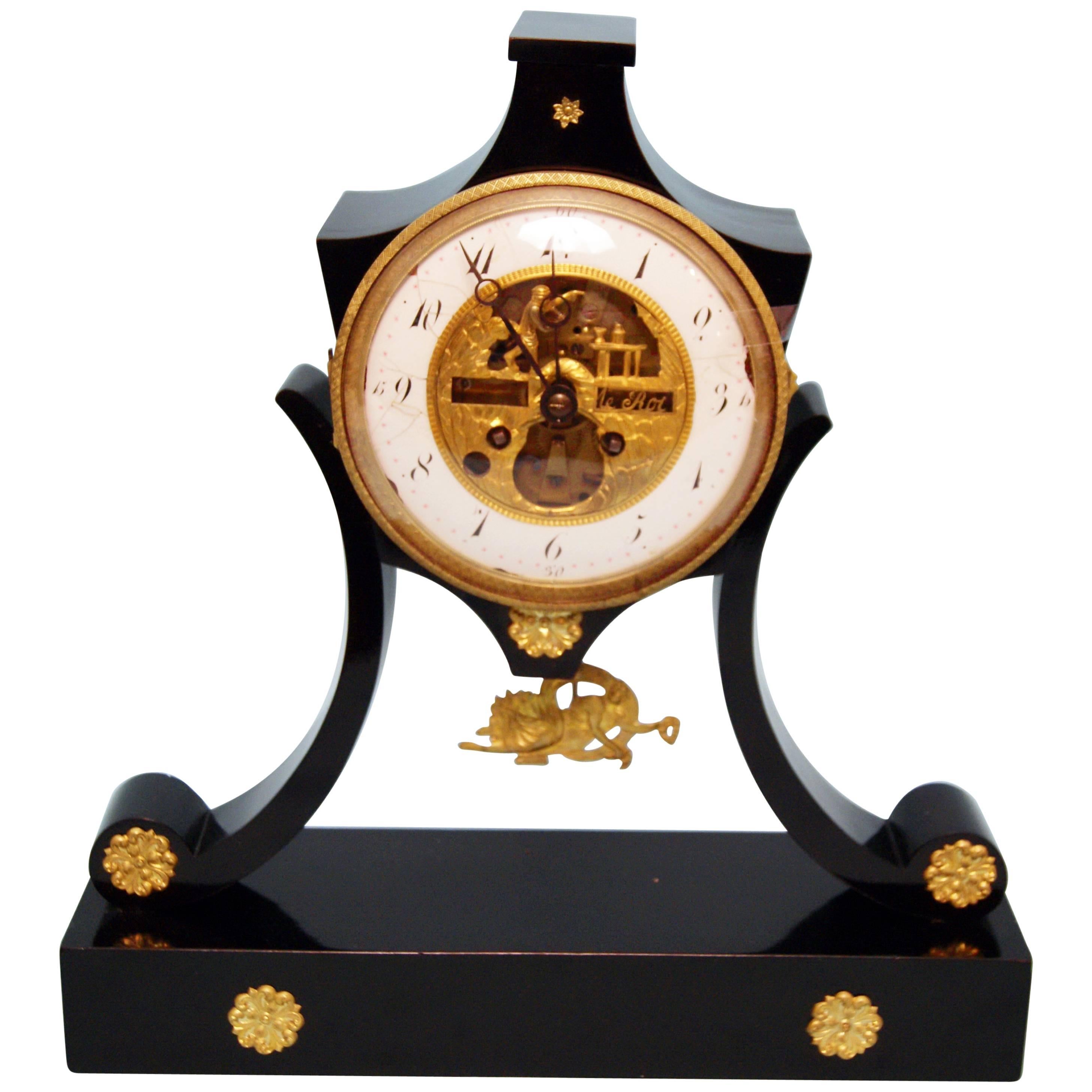 French Mantel Table Clock Wooden Chest Le Roi Paris, circa 1845