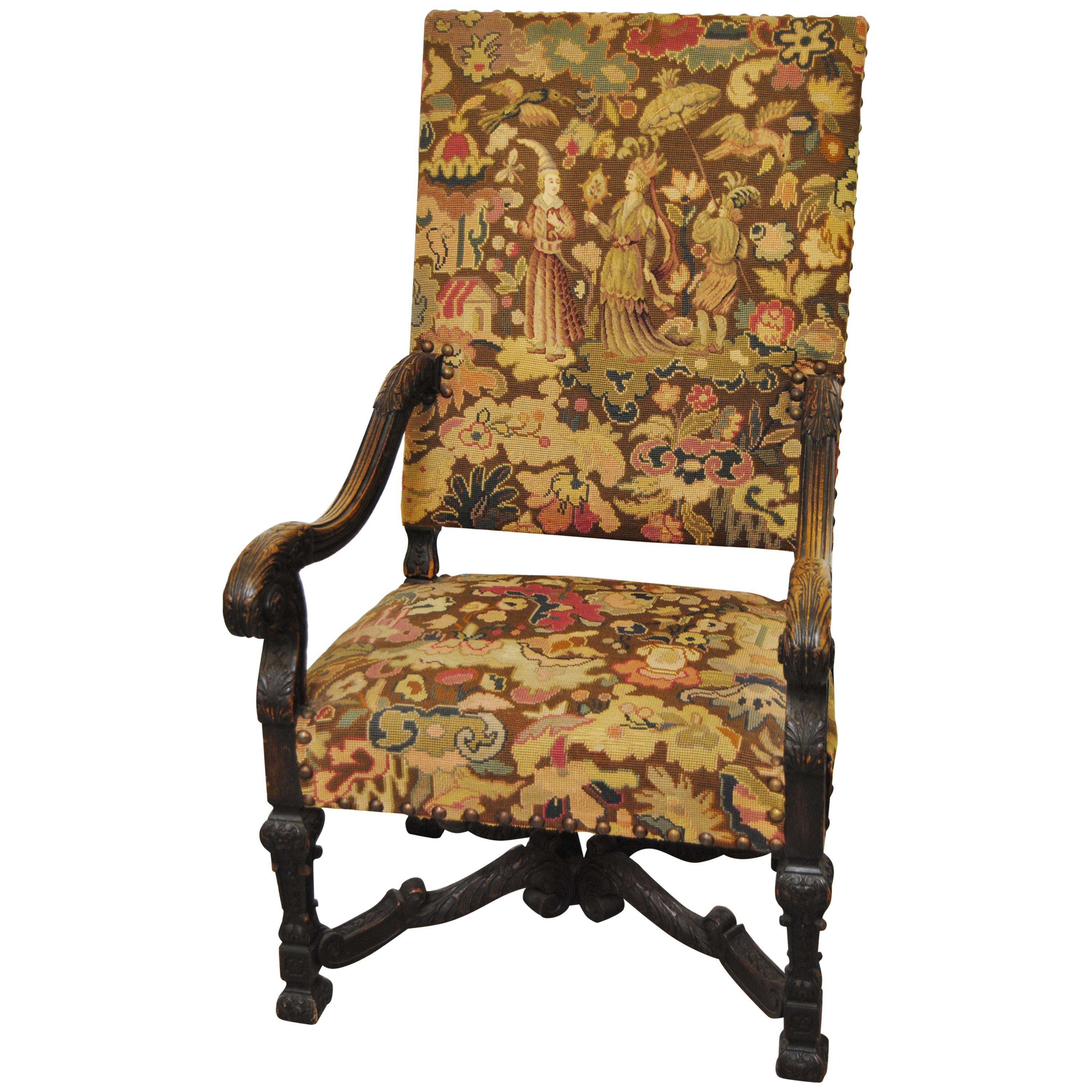 Antique French Chair with Original Needlepoint Upholstery For Sale