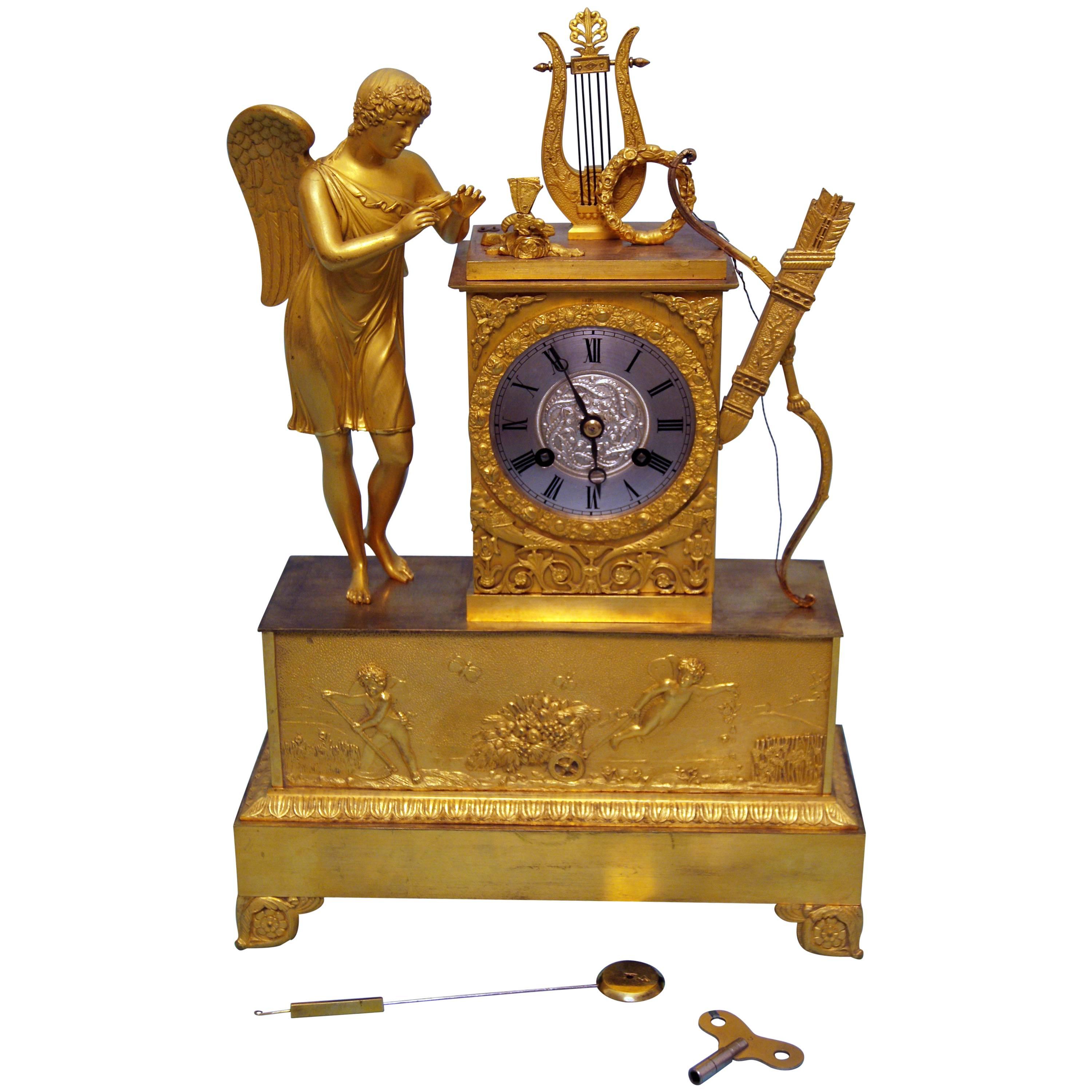 French Ormolu Mantle Clock with God Apoll Era Louis-Philippe I, circa 1840