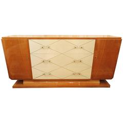 French Art Deco Maple and Lacquer Sideboard with Lucite Pulls 4