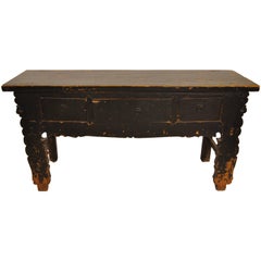 Antique Chinese Elmwood Sideboard with Scaloped Spandrels, circa 1900