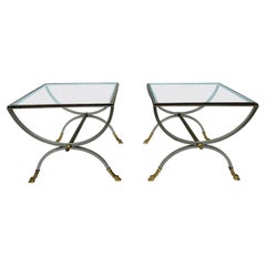 Set di tavoli Curule in acciaio spazzolato e ottone in stile Maison Jansen