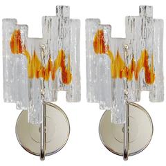 Pair of Italian Murano Geometric Glass Sconces by Salviati 10