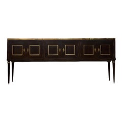 Vintage Italian Regency Style Credenza Travertine Tile Chevron Top