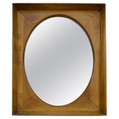 Carved oak oval mirror, 1970s mid-century modern
