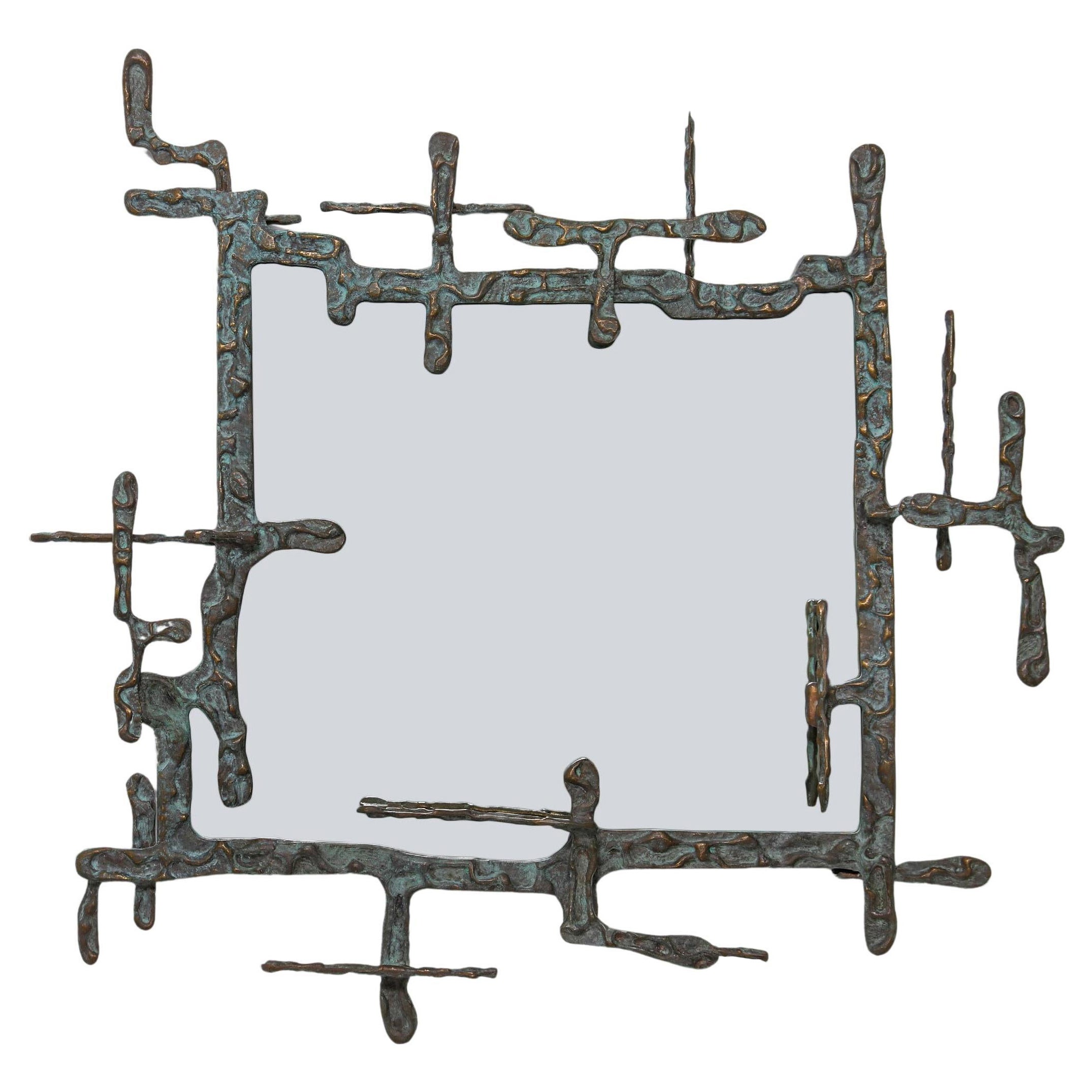 Harappa Verdigris Mirror in Brass, Viya by Vikram Goyal