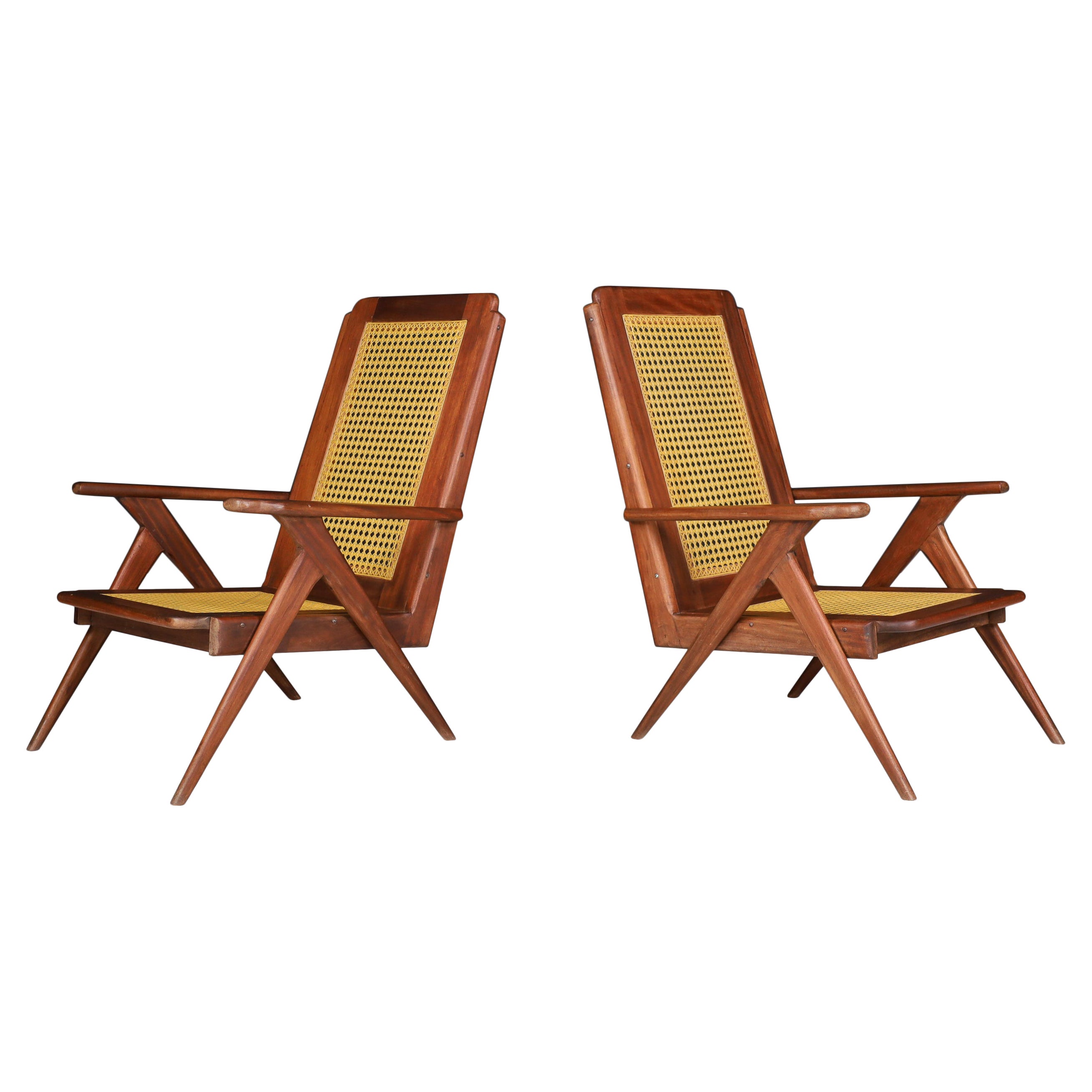 Lounge Chairs with Hardwood structure and Webbing, France 1950s