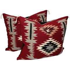 Pair of Vibrant Geometric Navajo Indian Weaving Pillows
