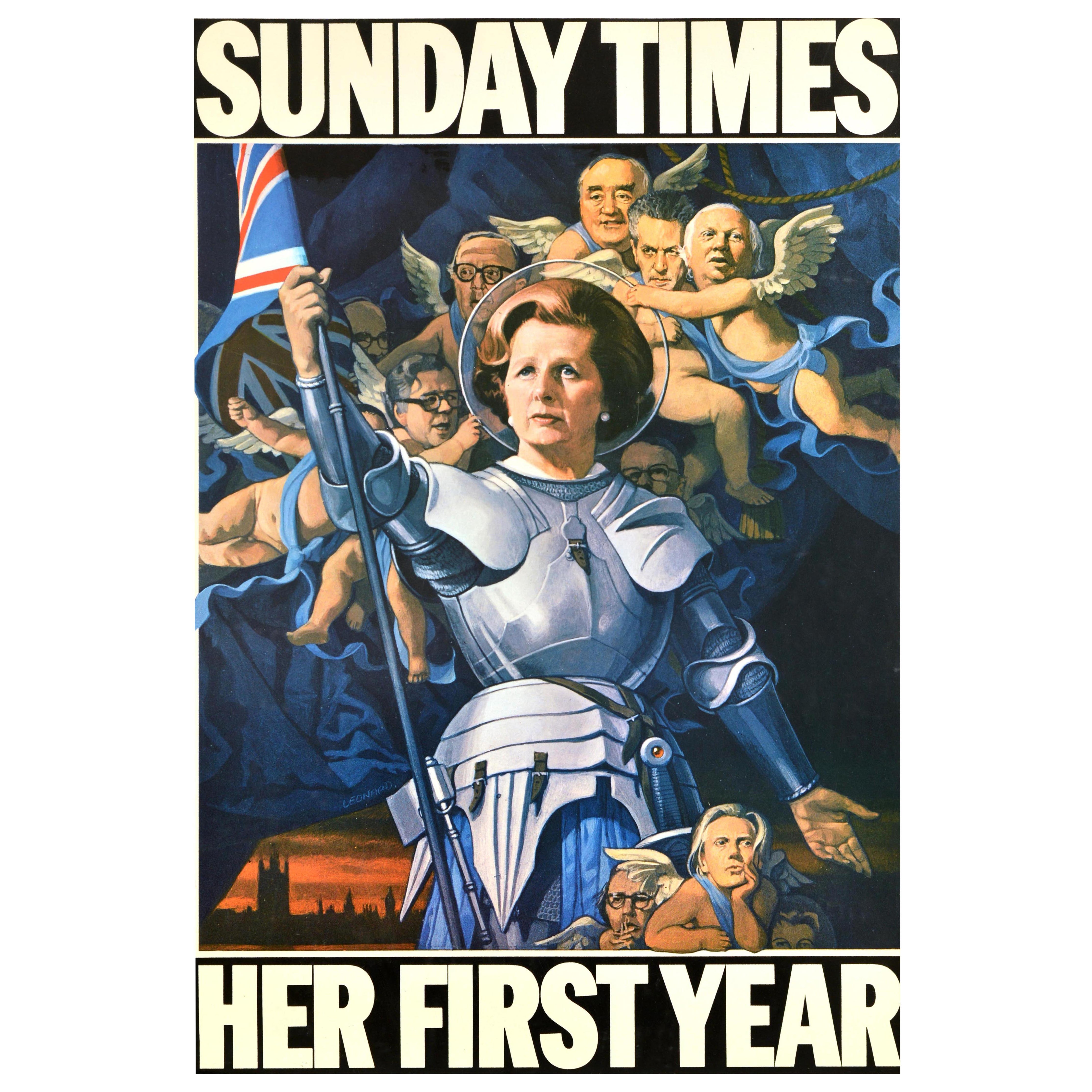Original Vintage Political Poster Sunday Times Margaret Thatcher PM First Year