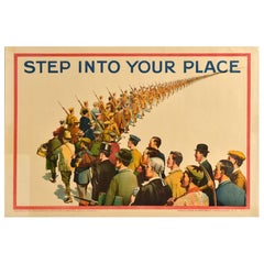 Original Antique War Poster Step Into Your Place WWI Military Recruitment UK