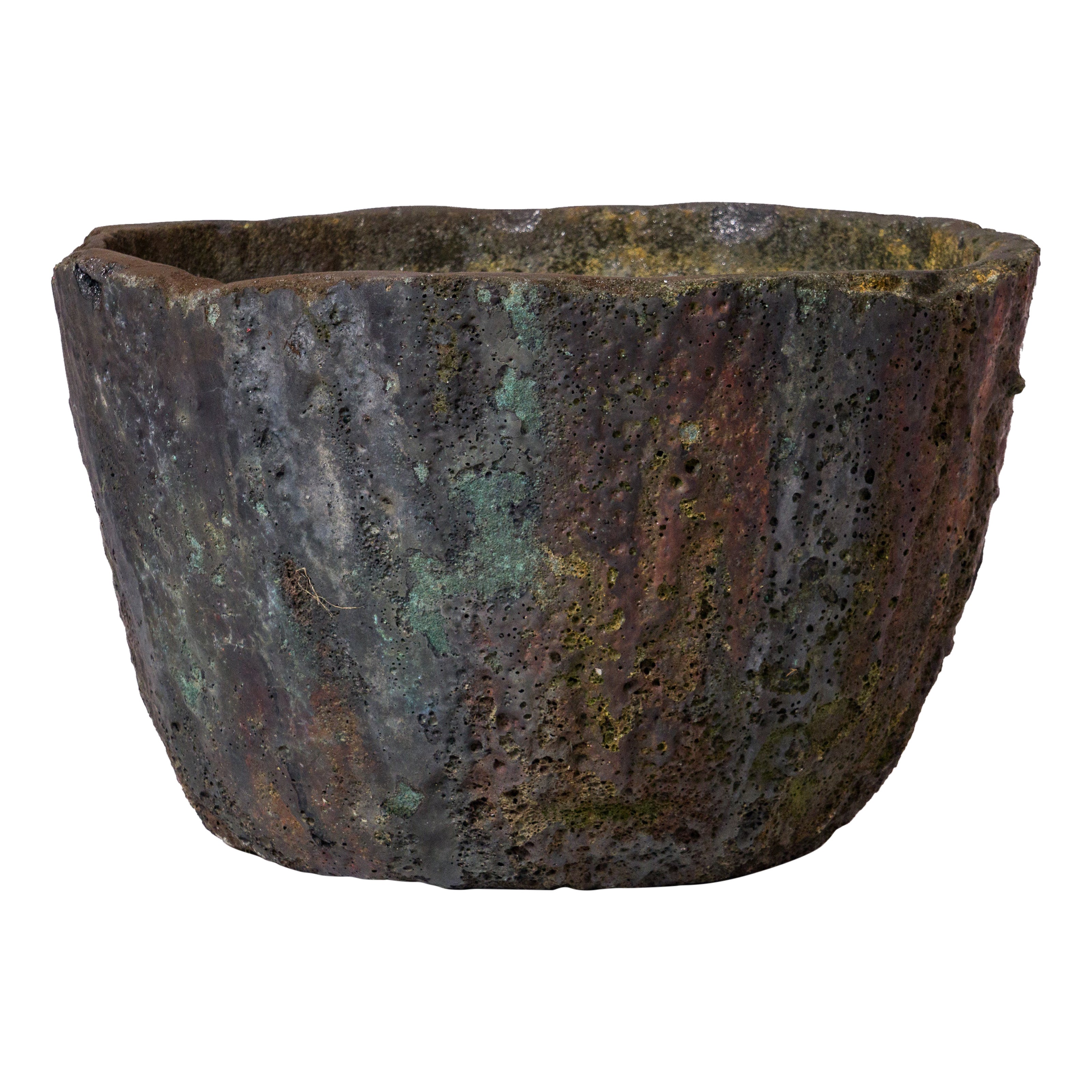 Polychromy Lava Stone Crucible for Outdoor "Jardiniere" Use - France 1950's For Sale