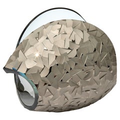Planet in Faceted Platinum & Ice Blue, a cut glass sculpture by Lena Bergström