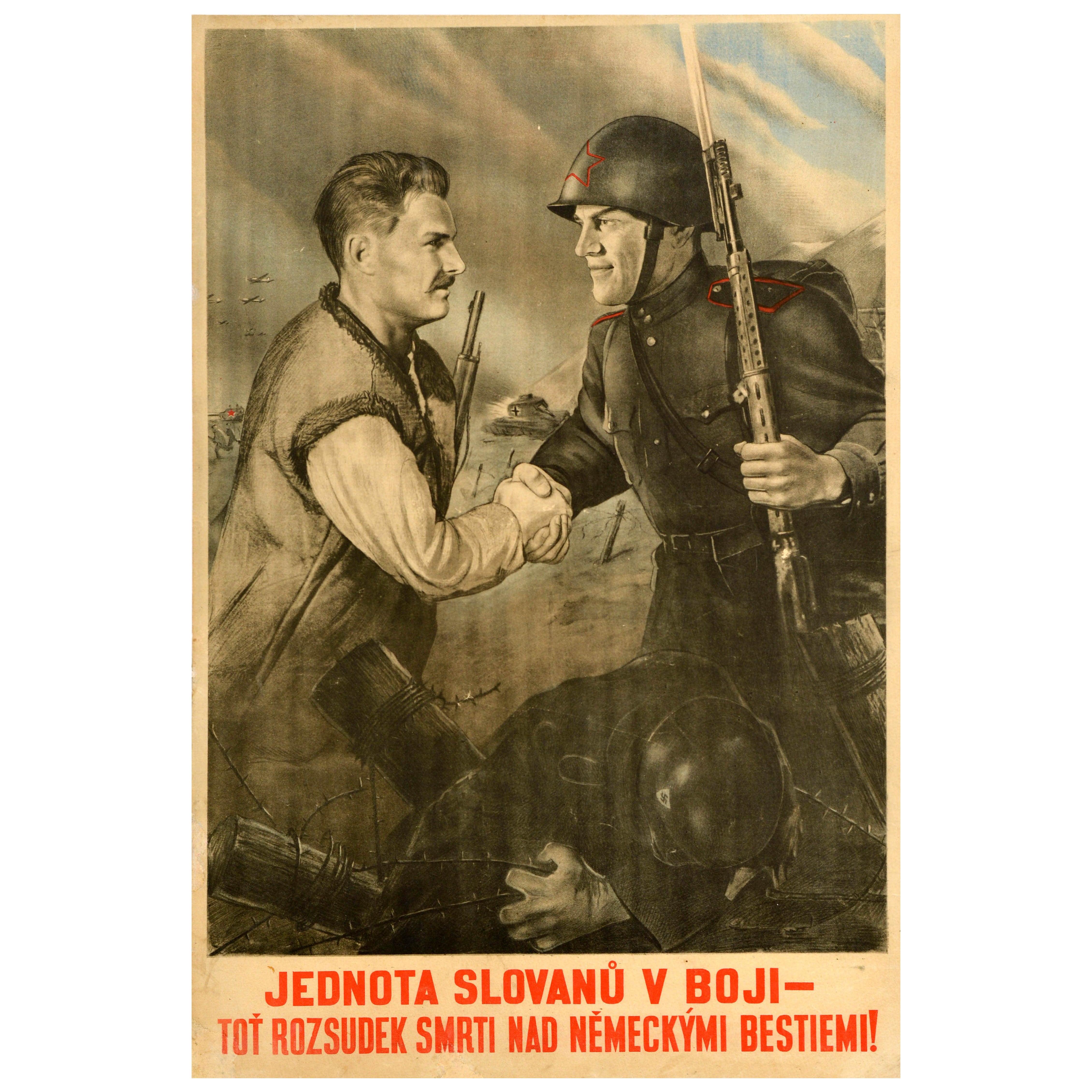 Poster di guerra originale d'epoca Unità slava Condanna a morte per le bestie tedesche WWII in vendita