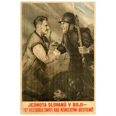 Original Vintage War Poster Slavic Unity Death Sentence For German Beasts WWII
