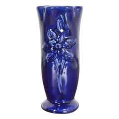 Van Briggle Arts & Crafts Ming Blue Glazed Ceramic Vase With Floral Motif
