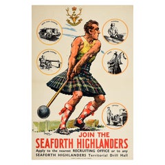 Original Vintage Recruitment Poster Seaforth Highlanders Scottish Hammer Curr