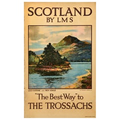 Original Vintage Railway Train Travel Poster Scotland By LMS The Trossachs Loch