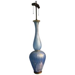 Midcentury Giant Blue Murano Glass Barovier Table Lamp with Gold Flakes