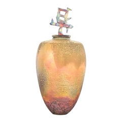 Japanese Raku Pottery Arts & Crafts Glazed Ceramic Art Pottery Lidded Vessel