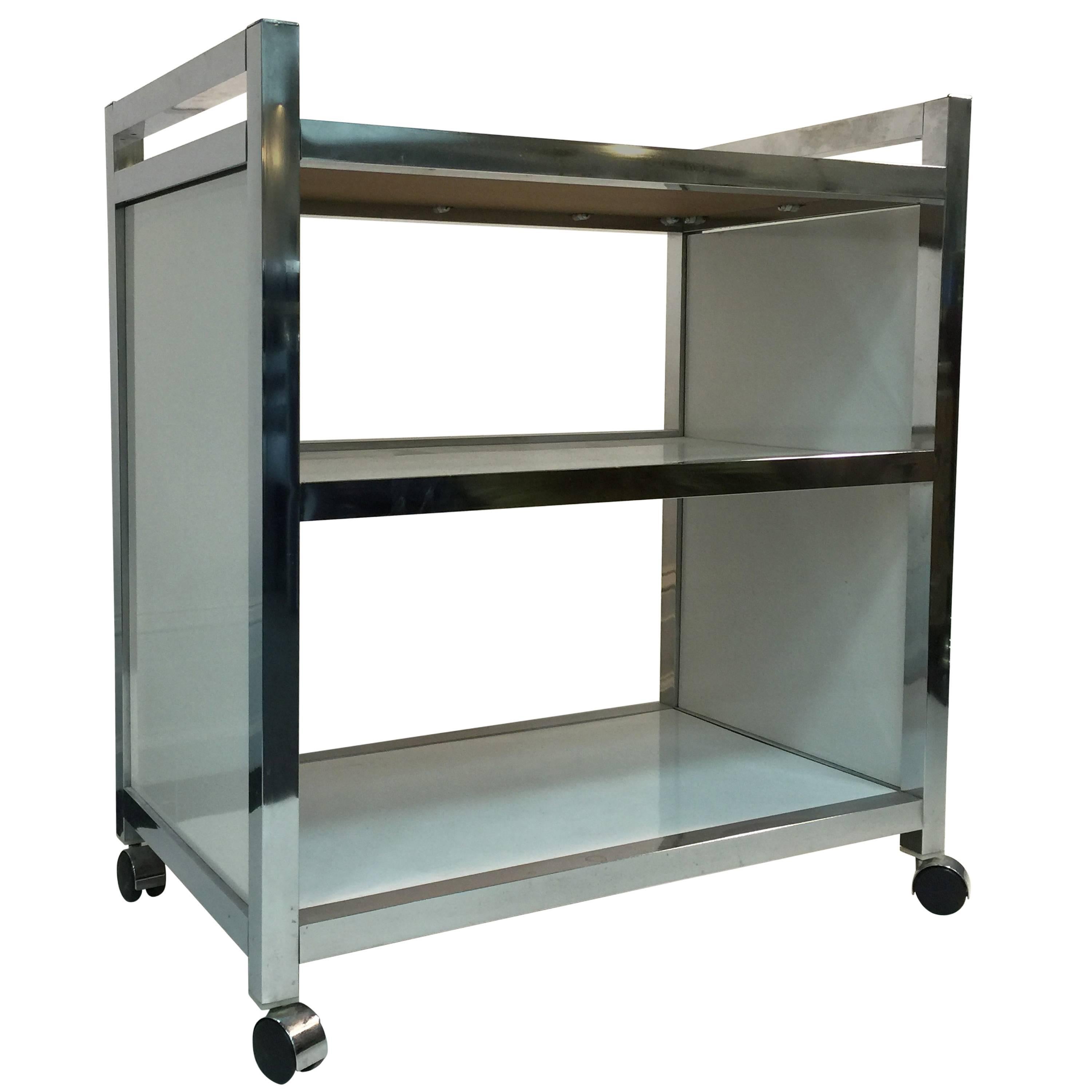 Stunning Milo Baughman Chromed Steel Tea Cart, circa 1970