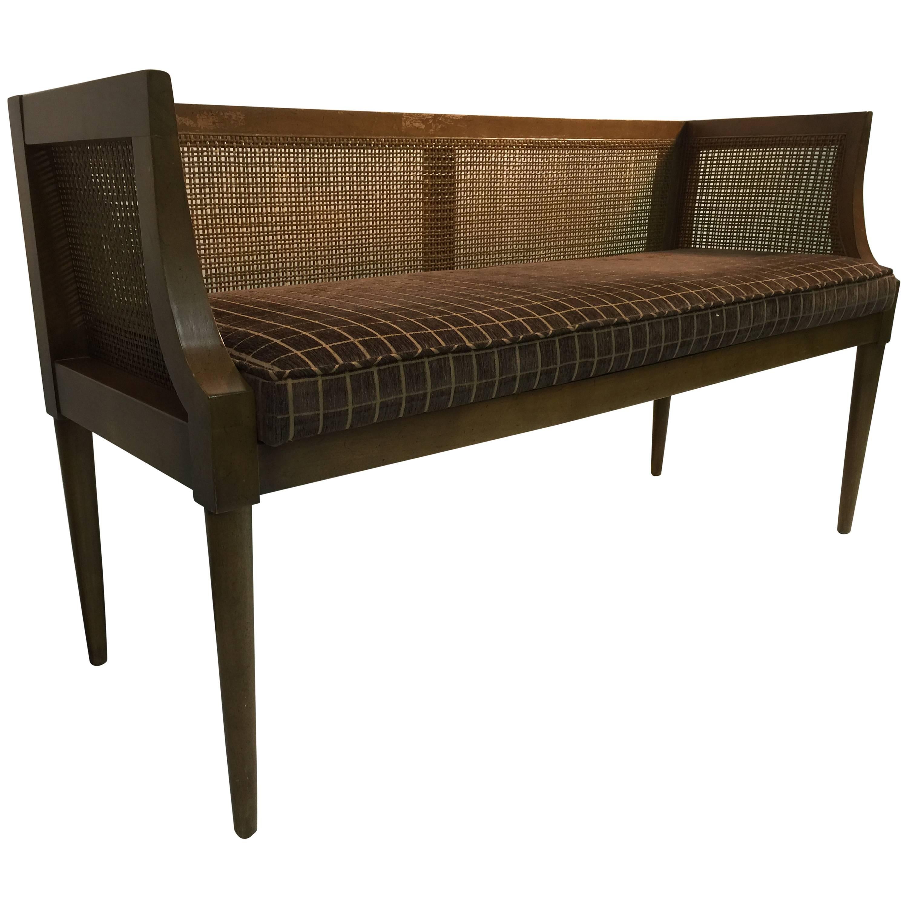 Danish Modern 1960s  Dunbar Style Cane Window Bench For Sale