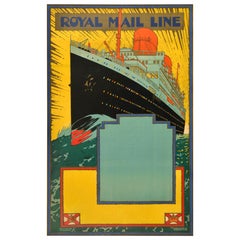 Affiche originale de voyage de croisière Royal Mail Line Art Déco Kenneth Shoesmith