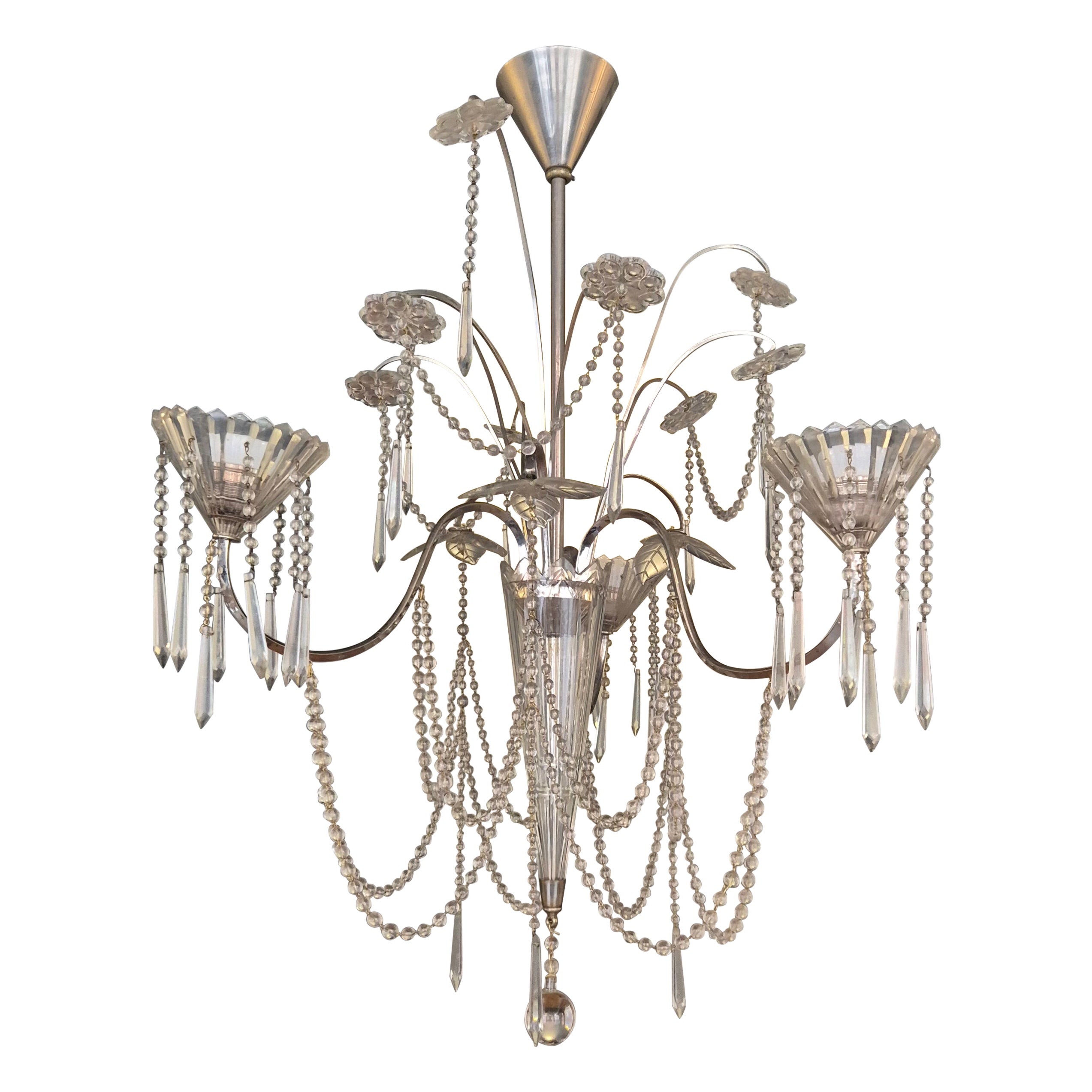 Lampadario, cristallo e silverplate, neoclassicismo svedese