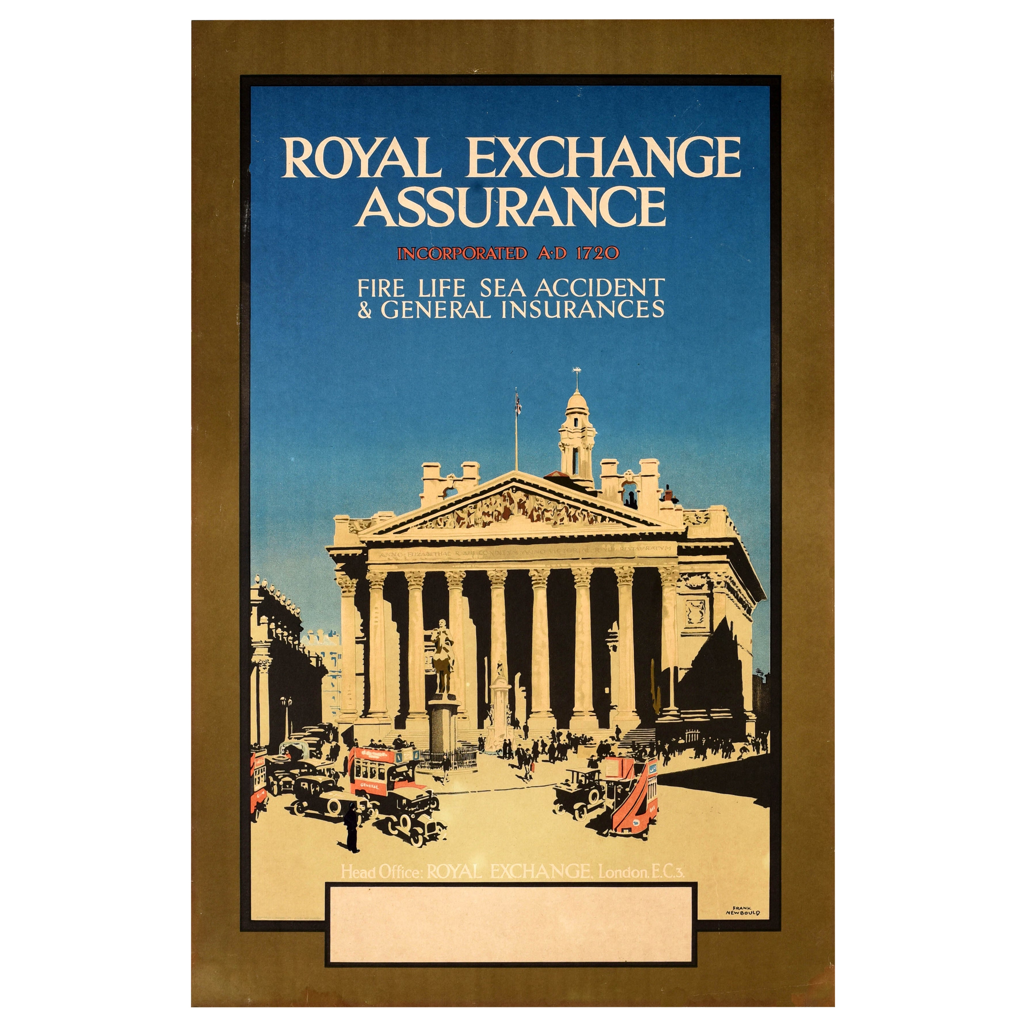 Affiche publicitaire d'origine Royal Exchange City of London Assurance