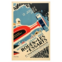 Poster originale d'epoca sul motorsport Rousen Les Essarts Grand Prix 1959 Auto da corsa