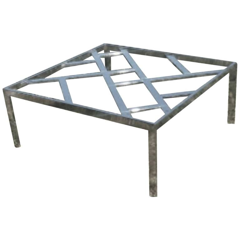 Milo Baughman DIA Chrome Chinese Chippendale Coffee Table