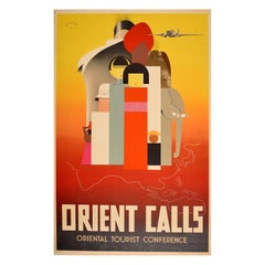 Poster pubblicitario d'epoca originale Orient Calls Tourist Conference Satomi Asia