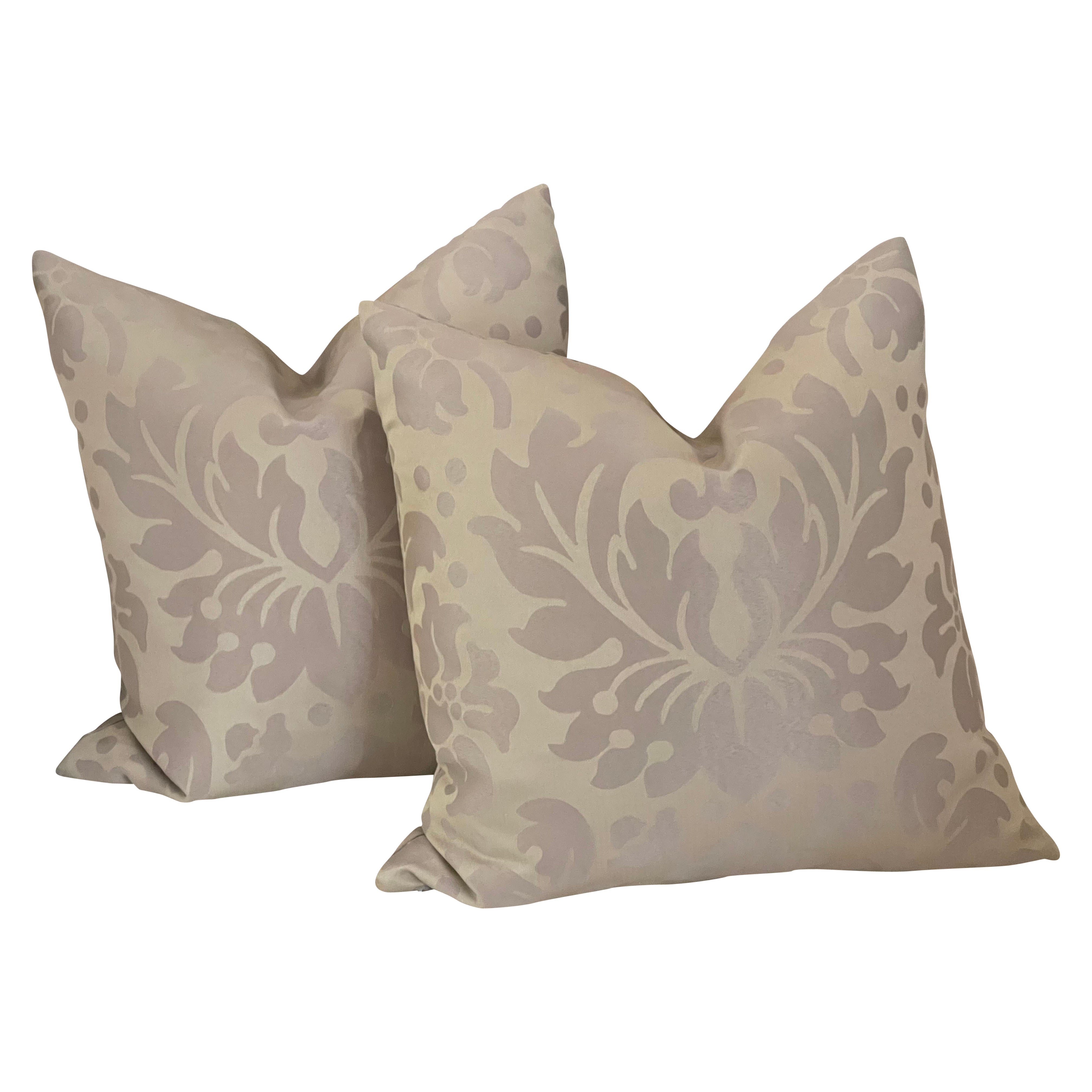 Pair of Damask Silk Pillows Feather Down Inserrts