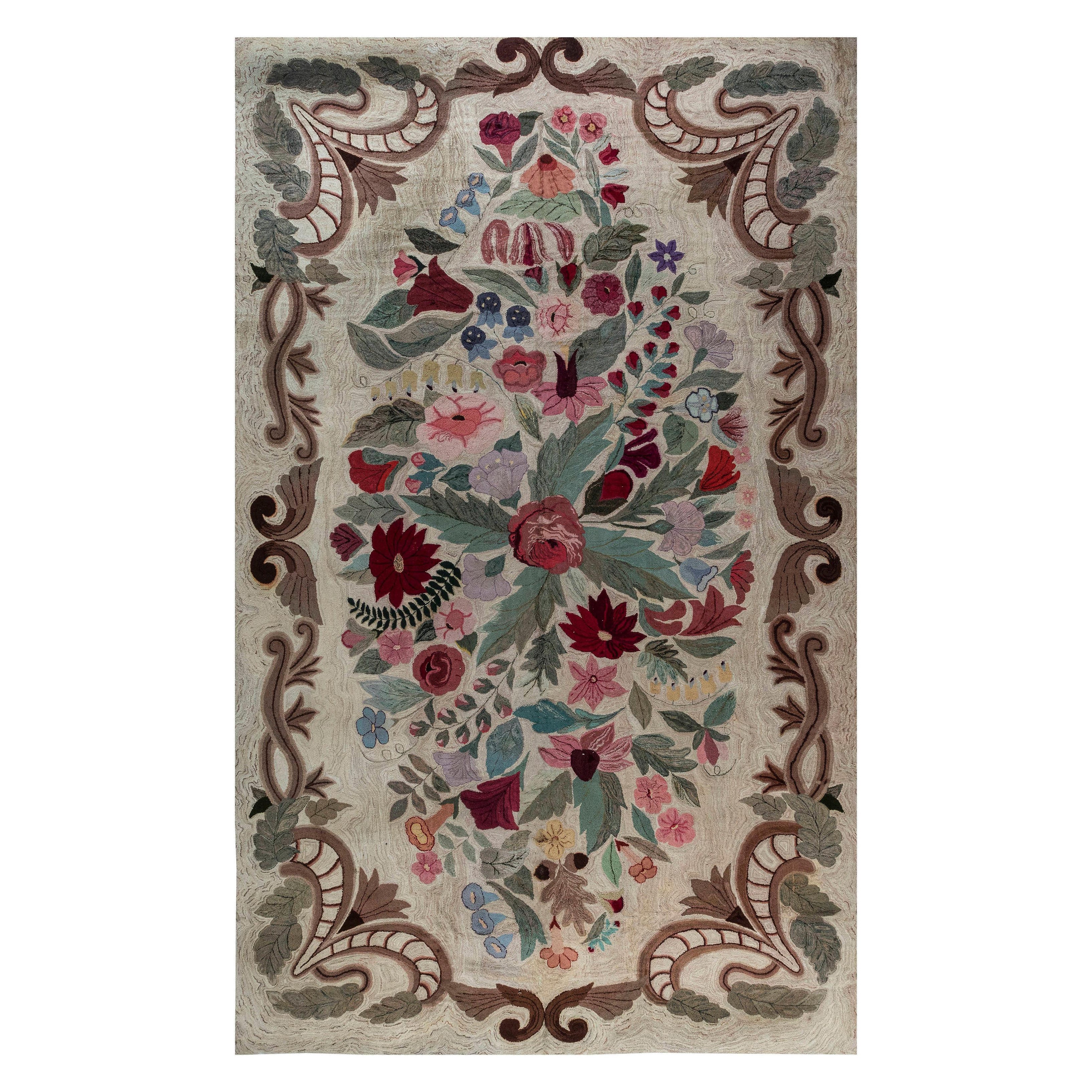 Doris Leslie Blau Antique American Hooked Rug with Lavish Floral Bouquet