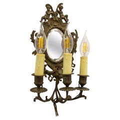 Bronze & abgeschrägter Spiegel Sconce drei Lights Louis XVI-Stil späten 19.